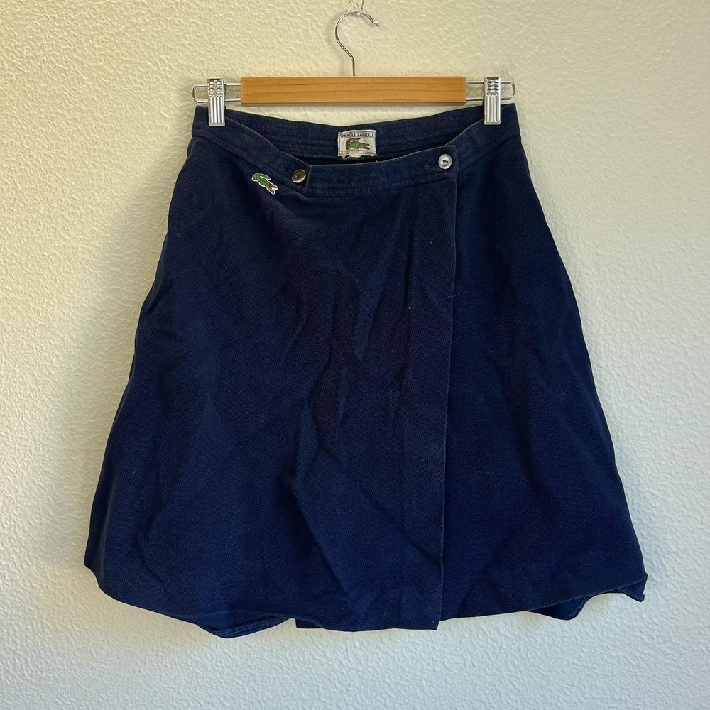 Vintage Lacoste Wrap Skirt Women 28 Navy Blue Good Pique Cotton Preppy A-Line
